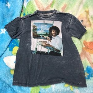 Bob Ross Mountain Painting Acid Wash Tee T-Shirt